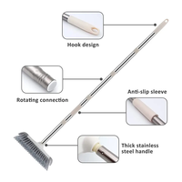 Brosse à récurer pour le sol de la salle de bain, raclette à sec, manche en métal réglable, épurateur avec poils rigides
