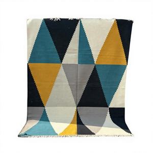 Bold Bauhaus-Inspired Abstract Geometric Wool Flatweave Rug Striking Teal Mustard <b>Slate</b> Triangles Non-Slip Eco-Friendly for - Product Image 1