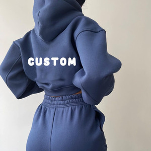 <span class=keywords><strong>Tuta</strong></span> Sportiva da <span class=keywords><strong>Donna</strong></span> OEM con Logo Personalizzato, Completo in Pile da 2 Pezzi, Felpa con Cappuccio e Pantaloni Jogger in 100% Cotone - Product Image 2