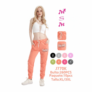 Pantaloni Harem da Donna J770K a Vita Alta, Lunghi, in Pile, Vestibilità Ampia, con Coulisse, Stampa Lettere Paris Arancioni, Stile Primaverile - Product Image 1