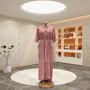 Robe longue pour femme 2026, style Y2K, en mousseline de soie, à col, unie, avec volants en cascade, manches mi-longues, simple boutonnage et taille à nouer, été, ODM - Product Image 3