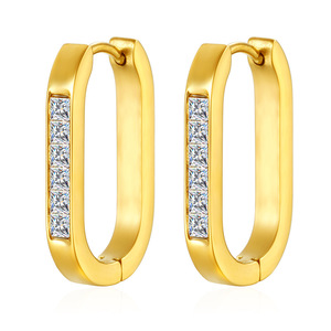 <span class=keywords><strong>Orecchini</strong></span> <span class=keywords><strong>a</strong></span> <span class=keywords><strong>Cerchio</strong></span> Triangolari Personalizzati in Acciaio Inossidabile Placcato Oro 14k con Zirconi - Product Image 5