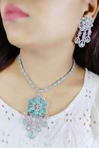 American Diamond Pendant <b>Set</b> Cz Stone Party Wear Premium Design <b>Jewellery</b> Handmade Bulk Product - Product Image 3