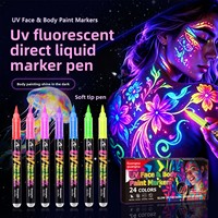 Marqueur permanent fluorescent UV Guangna 3701, 24 couleurs, imperméable, lumineux, à pointe souple, pour tatouage DIY et surligneur