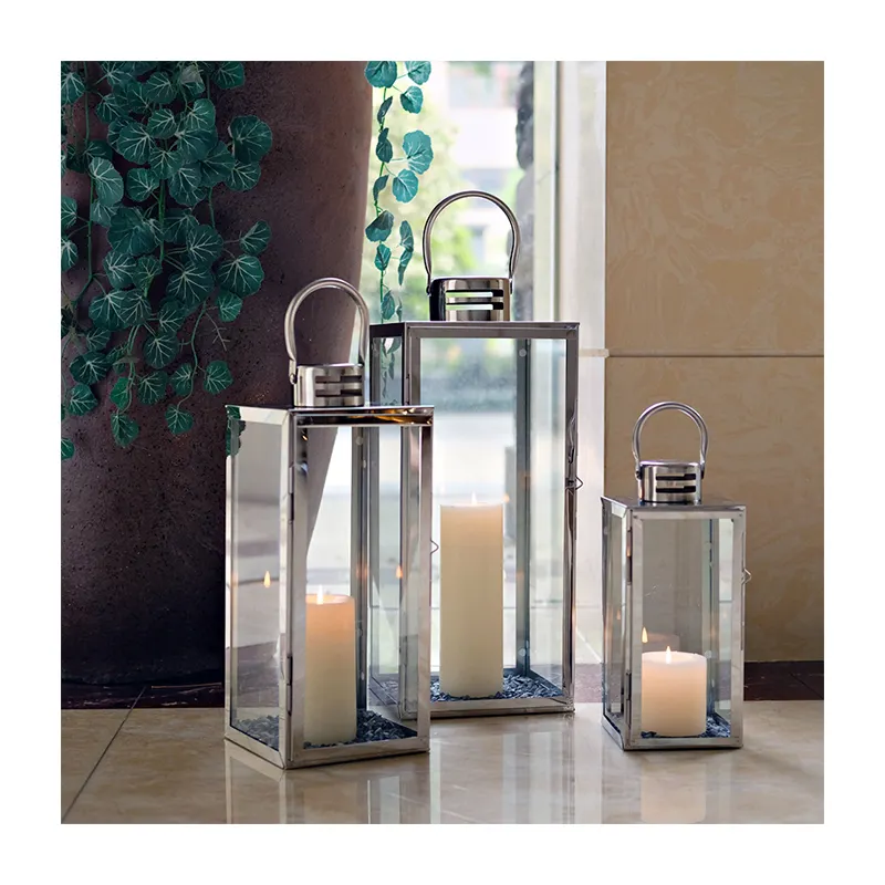 Linterna de acero inoxidable para decoración de interiores y exteriores, farol de vela inoxidable para decoración del hogar