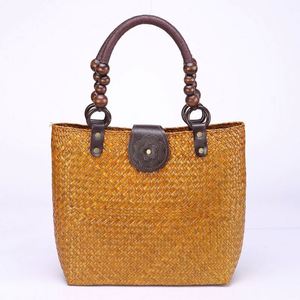 Bolso de hombro portátil de mujer, étnico, hecho a mano, de algas tejidas, con cadena, para viajes, vacaciones, playa, con asa de cuentas - Product Image 1