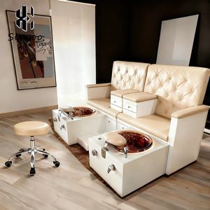 Sillón de Pedicura con Baño de Pies de Vidrio Estilo Europeo, Bomba de Drenaje, Compartimentos de Almacenamiento, Lámpara LED de 7 Colores para Salón de Uñas y Spa - Product Image 4