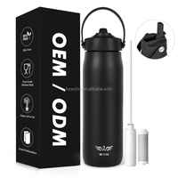 Bouteille d'eau filtrante en acier inoxydable, vente chaude, thermique, portable, 680 ml, 1000 ml, eau potable propre avec filtre réutilisable et paille