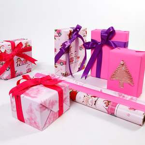 Venta al por mayor de alta calidad 80g 43*300cm papel de embalaje rosa de Navidad papel de regalo - Product Image 5