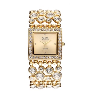 GLE&VDO G026 <span class=keywords><strong>Montre</strong></span>-bracelet de luxe pour <span class=keywords><strong>femme</strong></span>, design carré, avec grande pierre de diamant scintillante, or et argent, tendance - Product Image 2