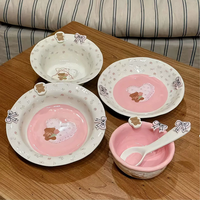 Nouvelle assiette en céramique coréenne rétro à motif floral, décorée d'un joli nœud, vaisselle élégante