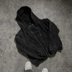 Sweat-shirts à capuche zippés pour hommes, coupe ample, en molleton de coton, style streetwear Y2K grunge, avec broderie en relief ton sur ton, vente en gros personnalisée - Product Image 1