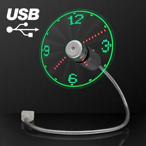 Ventilateur de bureau portable alimenté par USB avec lumière LED intelligente, horloge, logo personnalisé, couleur personnalisée, métal durable, cadeau promotionnel - Product Image 1