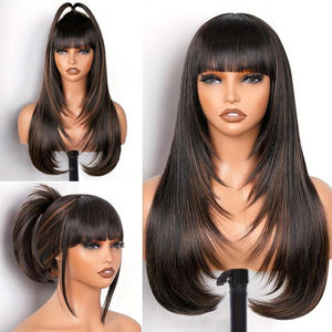 Perruque longue et droite à <span class=keywords><strong>dégradé</strong></span> de couleurs naturelles, coupe dégradée, style brésilien pour femmes noires, perruque synthétique en dentelle 3x1, vente en gros - Product Image 1