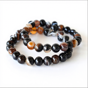 Hermoso Diseño Clásico Romántico, Pulsera de Aniversario con Cuentas Redondas de Ágata Sulemani Negra, en Forma de Corazón, para Meditación y Sanación - Product Image 1