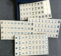 Tuiles de Mahjong Américaines de Luxe Gravées, Bleues, Thème Nature, Portables, Faciles à Ranger, Idéales pour les Voyages en Extérieur