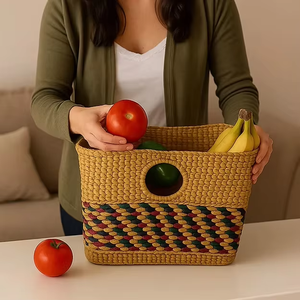 Bolso tote bohemio de paja con diseño de paneles coloridos, parte superior abierta, para compras, para todas las estaciones, bolso de mano para mujer - Product Image 6
