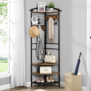 <span class=keywords><strong>Porte</strong></span>-<span class=keywords><strong>manteau</strong></span> d'angle, étagère à chaussures d'angle pour entrée, organisateur d'entrée d'angle <span class=keywords><strong>industriel</strong></span> avec crochets et rangement à chaussures - Product Image 1