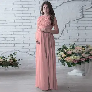 マタニティガウンレースマキシドレス女性服写真妊娠ドレス写真撮影ピンク妊娠ドレス