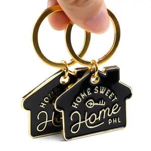 wholesale metal crafts promotional keyring home house shaped enamel keychain design metal key chain