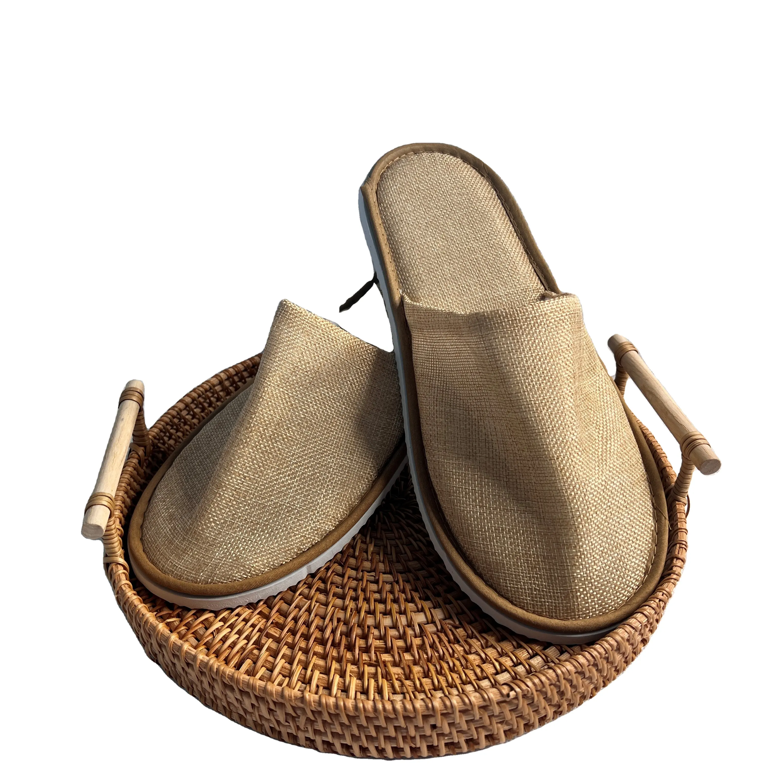 Pantoufles antidérapantes en coton et en lin pour homme, sandales jetables épaisses, pour la maison, le voyage, le Spa, modèle