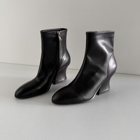 Sepatu Bootie Kulit Sapi Model Round Toe dengan Wedge untuk Musim Gugur