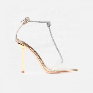 Summer Sexy Diamonds T-strap Women High Thin Heel Metal Stiletto Sandals Faux Snake Print Clear <strong>Diamante</strong> Toe <strong>Thong</strong> Heels - Product Image 5