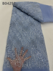 Chocoo Chất Lượng Cao Long Lanh Sequin Ren Vải Với Ngọc Trai Màu Xanh Lá Cây Pháp Lưới Đính Cườm Ren Vải Cho Phụ Nữ Ăn Mặc - Product Image 5