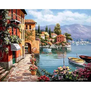 Pintura al óleo por números Diy dormitorio paisaje Floral Venecia enmarcado pinturas al óleo lienzo