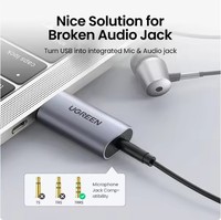 CM383 UGREEN USB zu Audio-Buchse USB Externe Soundkarte 3,5mm Audio-Adapter 2-in-1 USB-A zu Aux TRRS Kopfhörer-Adapter