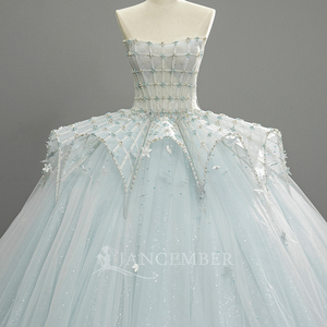 Robe de mariée de luxe Sfy298 de haute qualité, magnifique, sans bretelles, en dentelle, avec taille ornée de multiples perles, et jupe volumineuse pour femme Jancember - Product Image 3