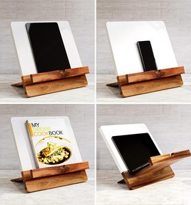 Supporto per Libri di Cucina in Legno di Acacia, Regolabile, Antiscivolo, Pieghevole, Extra Large, per Piano di Lavoro - Product Image 5