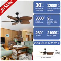 Ventilador de Techo Retro 1stshine de 52 Pulgadas con Motor DC, 5 Aspas de ABS, Control Remoto Inteligente, Color Negro Clásico para Villa