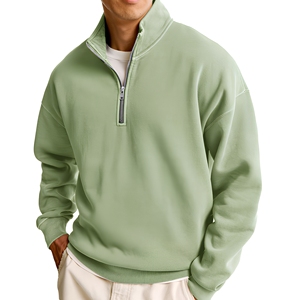 Sudadera al por mayor con media cremallera, de algodón lavado, estilo vintage urbano, con forro polar de algodón para programas minoristas - Product Image 1