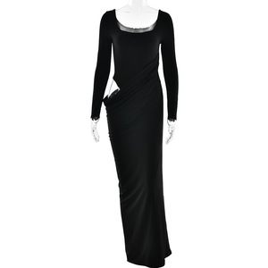 Robe de cocktail à manches longues, col carré, coupe ajustée, élégante, rouge, pour femmes - Product Image 5
