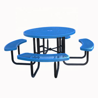 Mobilier d'extérieur commercial grande table ronde de pique-nique en acier et banc d'extérieur table à manger et chaise en métal avec trou pour parasol