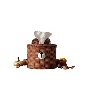 Cesta de Mimbre Tejida a Mano Artex Green Earth, Caja para Pañuelos con Diseño de Oso, Cestas de Almacenamiento Ecológicas Hechas a Mano, Mimbre Natural, Moderno y Multifuncional - Product Image 1