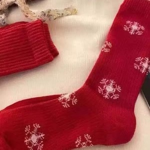 Red Mid-Calf <b>Socks</b> Women <b>Breathable</b> Polyester Solid Color Warm Autumn Winter Festive Style - Product Image 3
