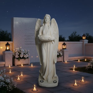 Statue d'ange à énergie solaire avec bol, sculpture en résine de marbre blanc sculptée à la main pour la décoration de la maison et du <span class=keywords><strong>jardin</strong></span> - Product Image 4