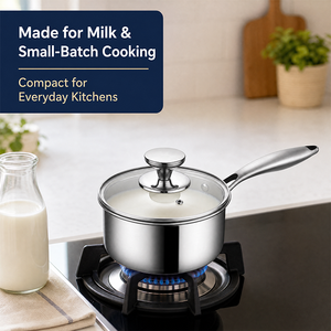 Cacerola de Acero Inoxidable de 3 Capas de 16 cm con Tapa de Vidrio, Olla Pequeña Multicapa para Leche y Sopa, Apta para Cocina de Gas e Inducción - Product Image 4