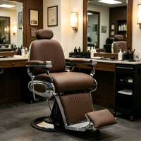 Fauteuil de Barbier Hydraulique Inclinable Marron Noyer au Design Raffiné – Station de Coiffure Professionnelle