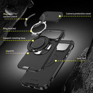 <span class=keywords><strong>เคส</strong></span>โทรศัพท์ระบบแม่เหล็กสำหรับ <span class=keywords><strong>iPhone</strong></span> 18 17 16 15 14 13 12 11 Pro Max PLUS <span class=keywords><strong>เคส</strong></span>เกราะผิวด้านพร้อมฝาครอบกล้องสไลด์และตัวยึดวงแหวน - Product Image 4