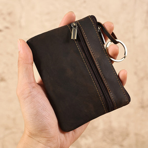 Monedero de cuero genuino, mini billetera portátil con cremallera para uso diario, unisex, color sólido, marrón K180 - Product Image 2