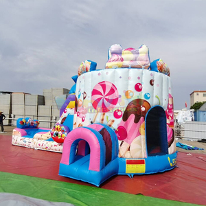 Château gonflable combiné pour enfants, avec toboggan, pour fêtes humides ou sèches, en forme de gâteau d'anniversaire - Product Image 4