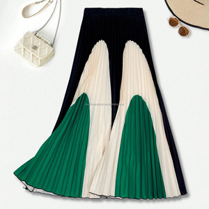 Kadınlar için Özel Çok Renkli Bloklu Moda Şık <span class=keywords><strong>Maxi</strong></span> Pileli Etek - Product Image 5