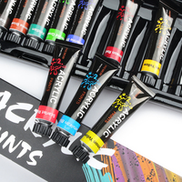 Ensemble de peintures acryliques avec tube de couleur de 12ml, 12 couleurs, séchage rapide, Soluble à l'eau