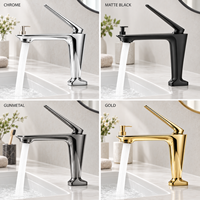 Robinet de lavabo moderne chromé à poignée unique, monotrou, à poser sur le comptoir, avec cartouche céramique, design cascade, économie d'eau