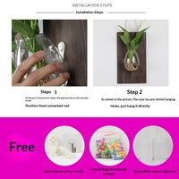 Vas Kaca Gantung Dinding Hidroponik Tanaman Wadah Botol Kayu Solid Pot Bunga Desain Pastoral Model SH002 Buatan Tangan