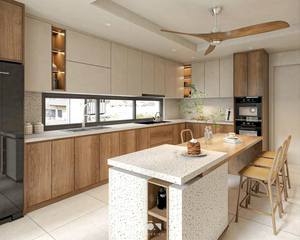 Ensemble complet d'armoires modernes minimalistes noires, élégantes et haut de gamme, grand espace domestique, cuisinière à riz intégrée, îlot en quartz, rangement complet - Product Image 2