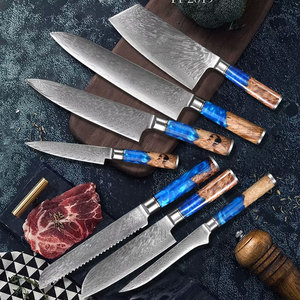Cuchillos de Cocina Profesionales de Alta Calidad, Juego de Cuchillos Santoku de Acero de Damasco con Mango Forjado en Resina <span class=keywords><strong>para</strong></span> Cortar <span class=keywords><strong>Carne</strong></span> - Product Image 3
